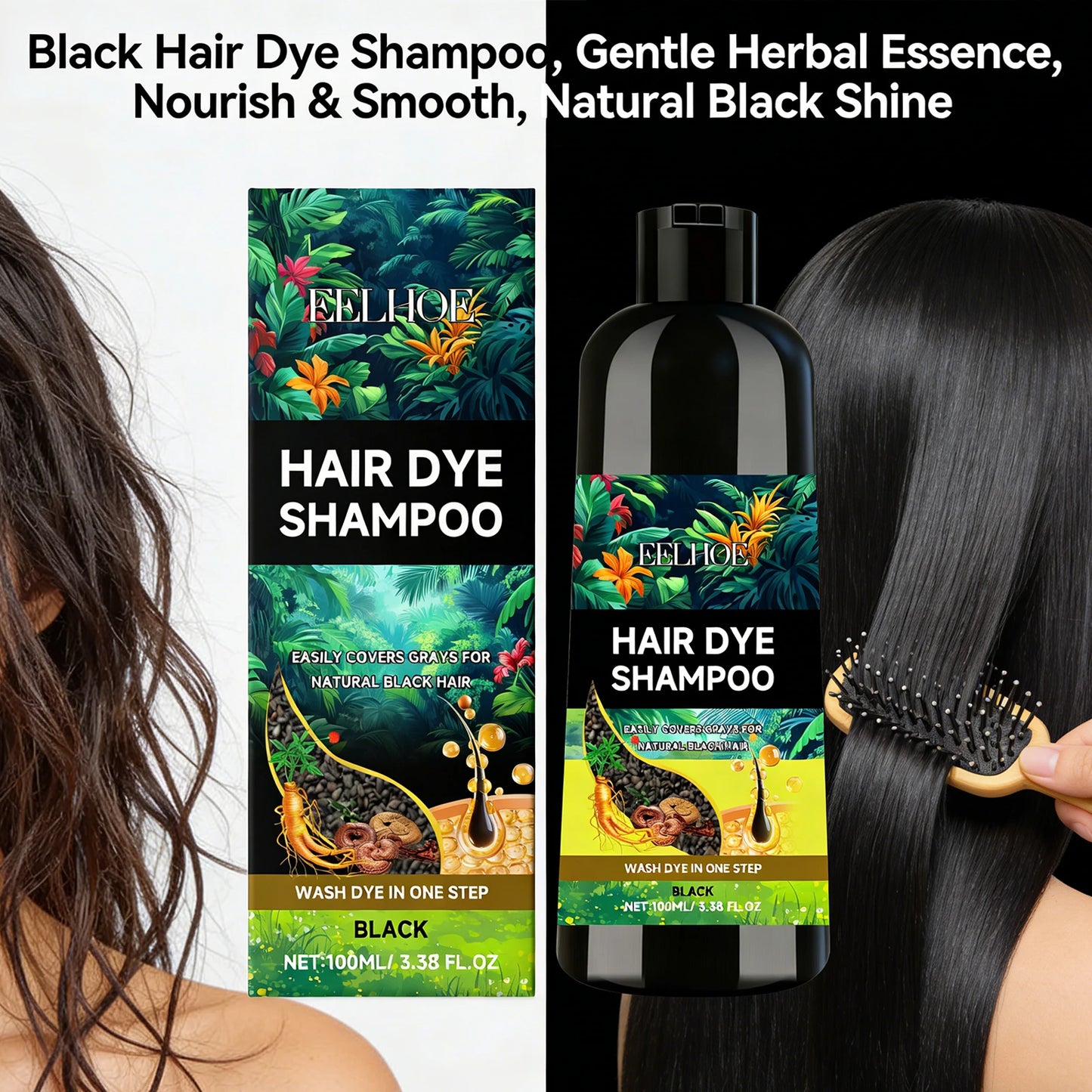Black Hair Dyeing Shampoo Covering White Hair Enhancing Hair Shine Nourishing Root Beauty Hair Moisturizing Hairdressing Shampoo Peaceful Pleasures Health and Wellness