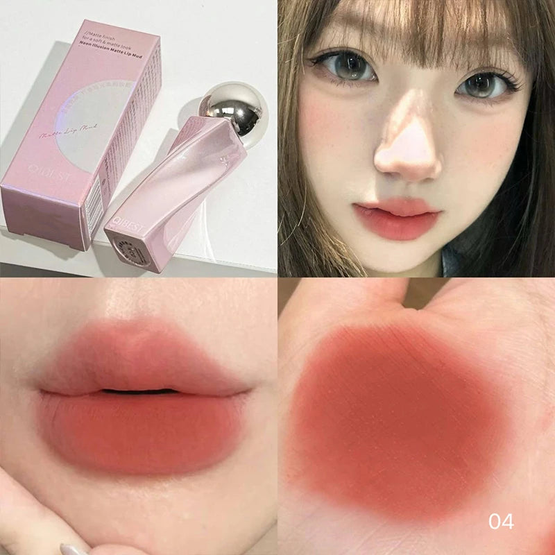 QIBEST 4 Colors Matte Velvet Lip Mud Waterproof Non Stick Cup Liquid Lipstick Long Lasting Lipgloss Korean Cosmetics For Women Peaceful Pleasures Health and Wellness 04