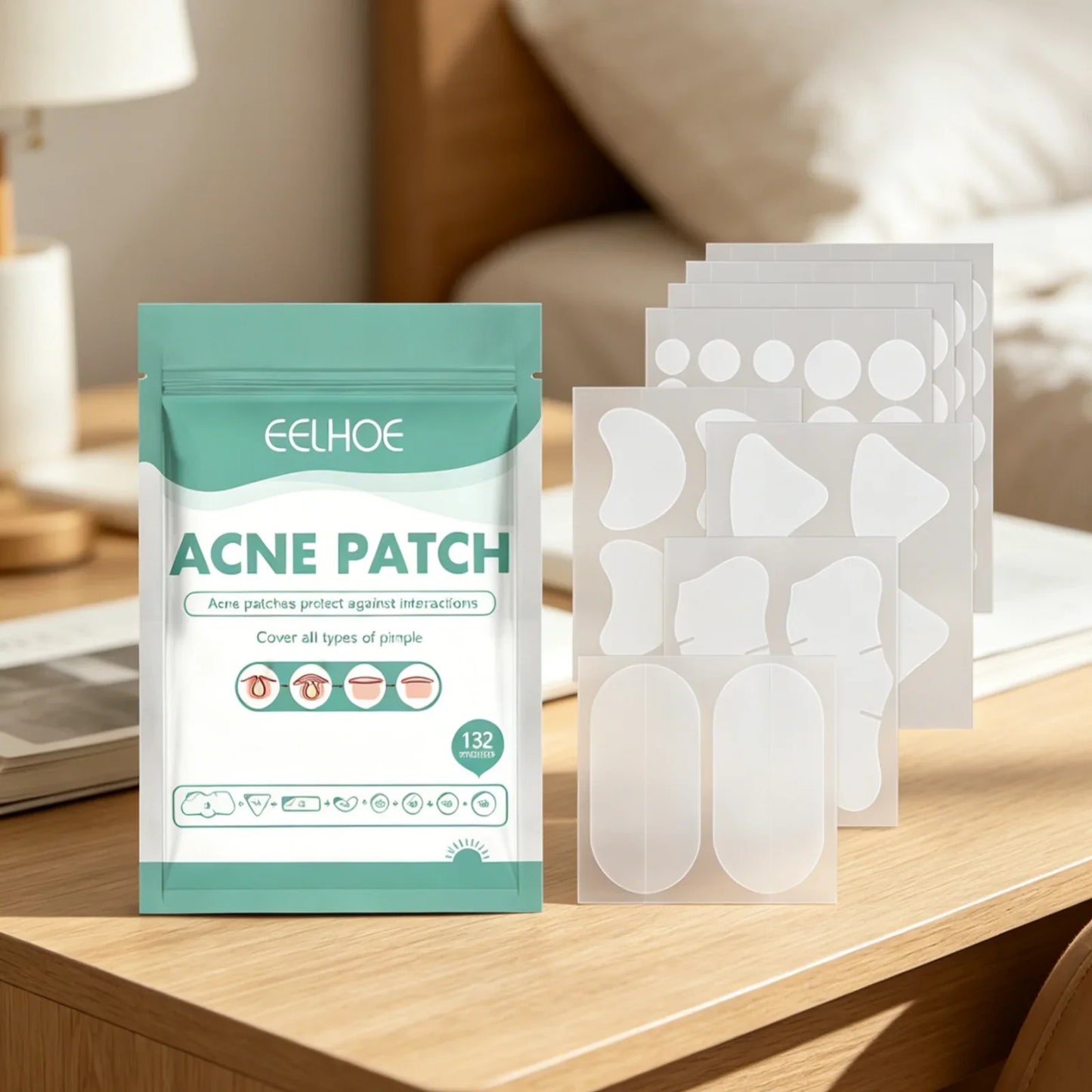 EELHOE 132-Pack Hydrocolloid Acne Patches – Invisible Pimple Fix