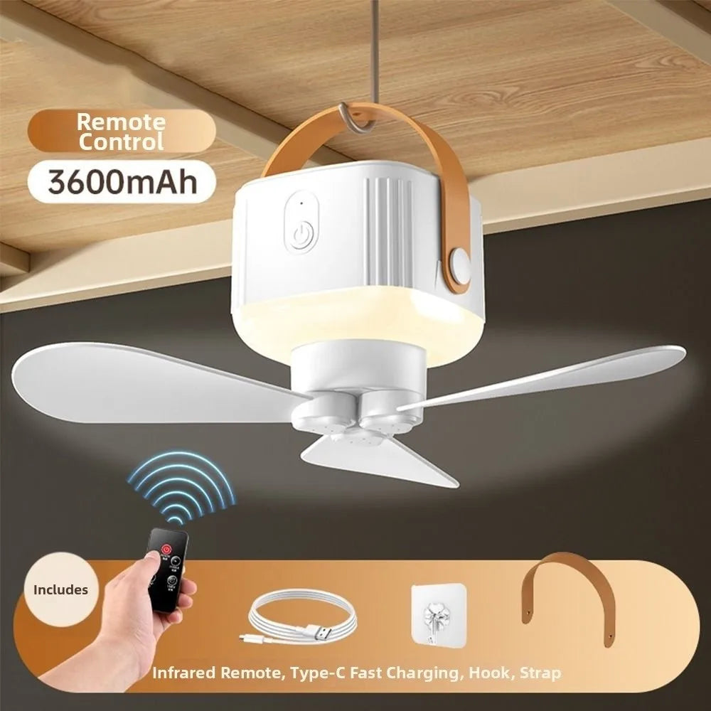 Rechargeable Hanging Ceiling Fan with LED Light & Remote Control