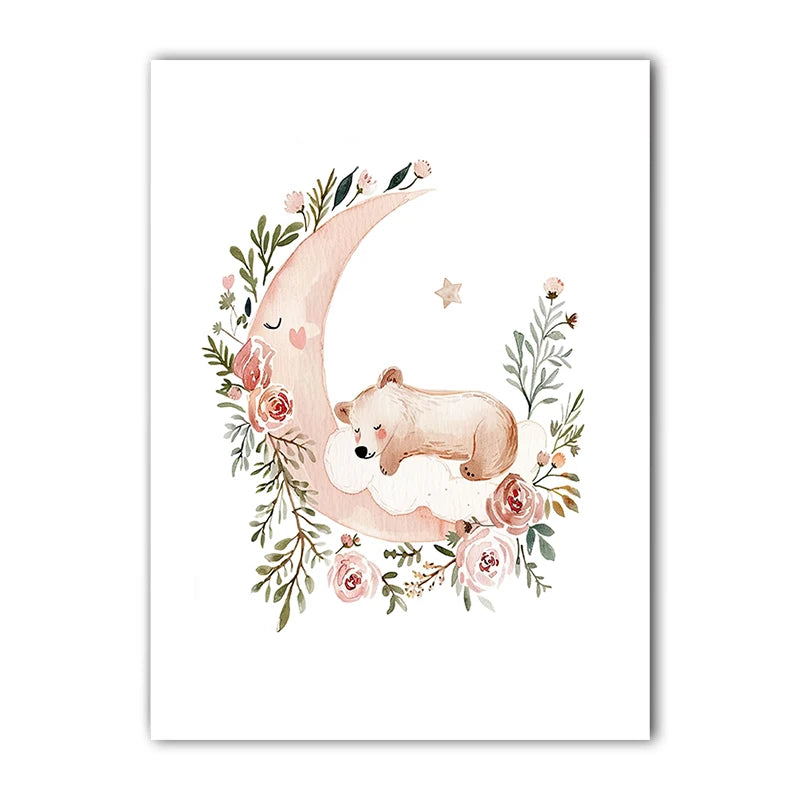 Teddy Bear Moon Nursery Canvas Wall Art | Kids Room Poster Nursery Canvas Print Peaceful Pleasures Health and Wellness 02 40x60cm No Frame China Mainland