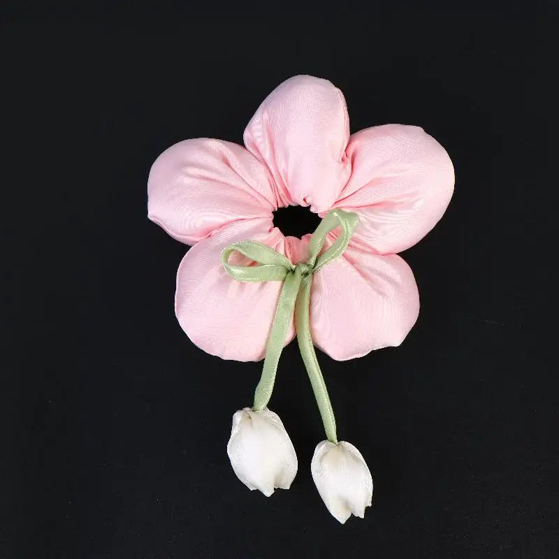 Candy Color Flower Scrunchie – Soft Fabric Hair Tie for Women