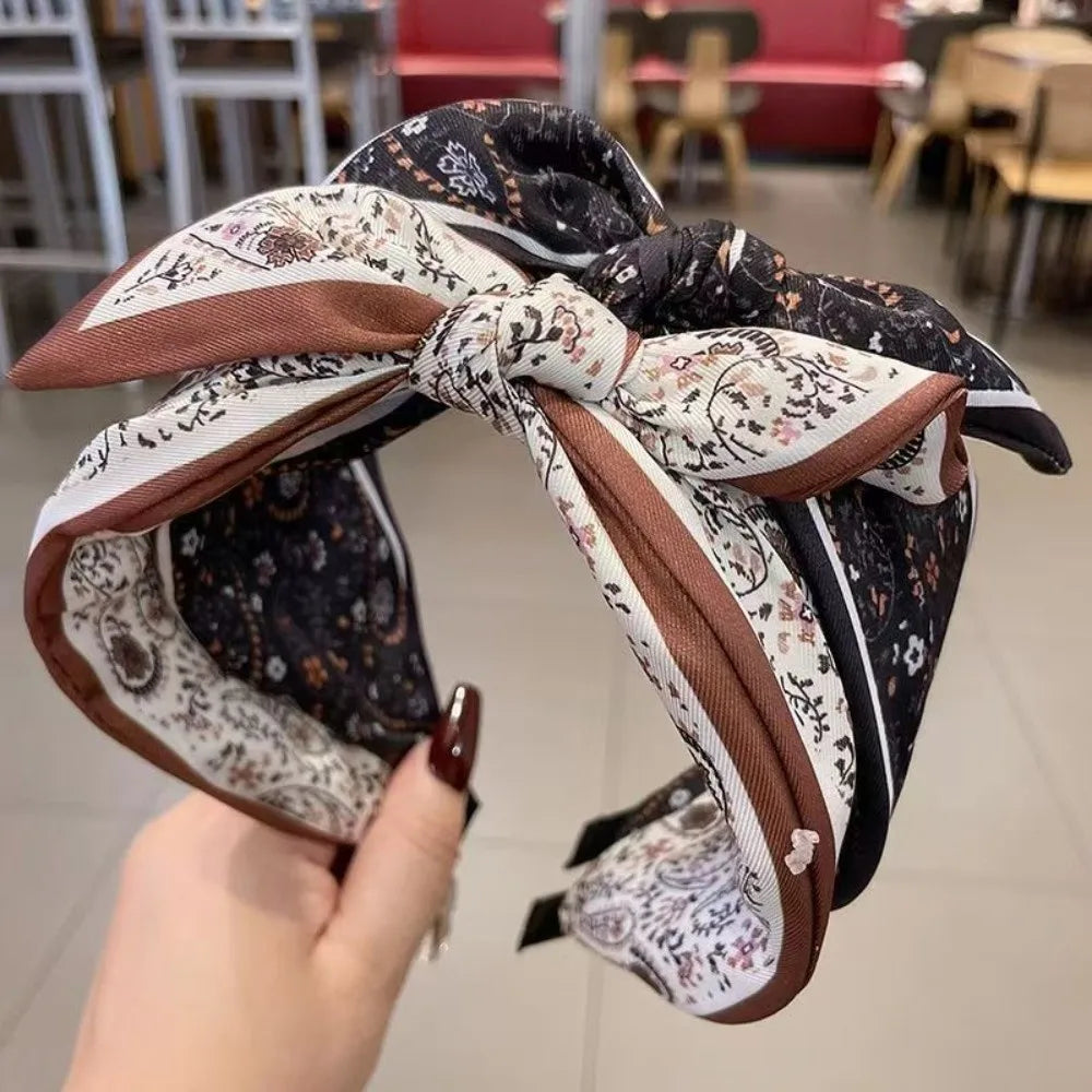 Wide Brim Bowknot Headband – Floral Paisley Elastic Hair Hoop