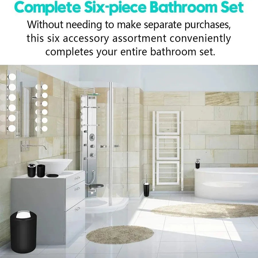 Bathroom Accessory Set,6 Piece Gift Set,Toothbrush Holder,Toothbrush Cup,Soap Dispenser,Soap Dish,Toilet Brush Holder,Trash Can Peaceful Pleasures Health and Wellness