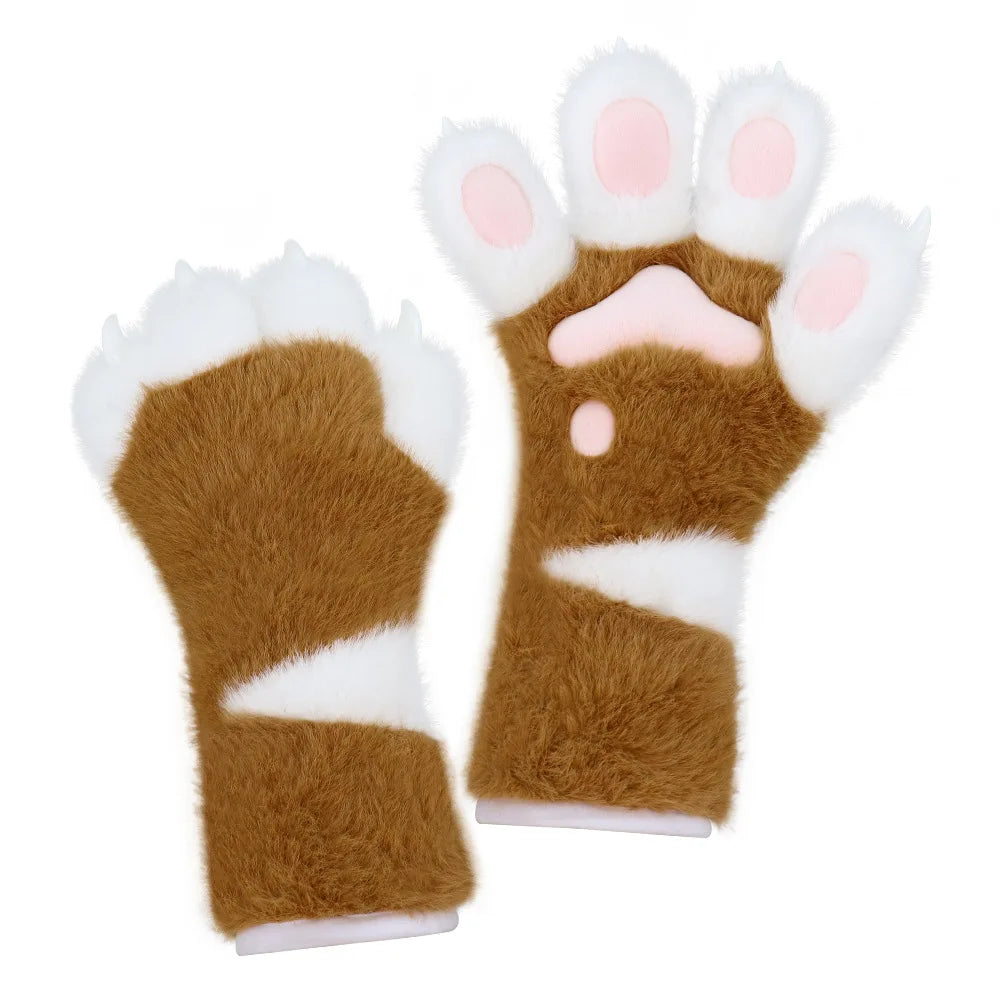 Furry Animal Claw Gloves | Plush Halloween Costume Paw Props