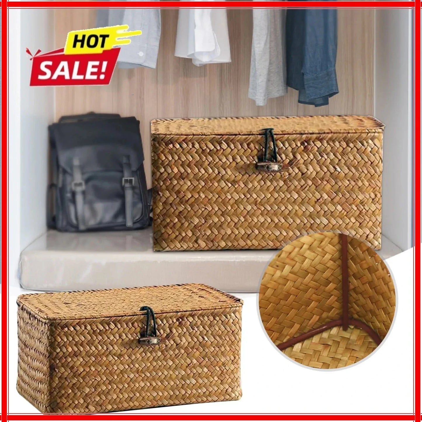 Handcrafted Woven Seagrass Storage Basket with Lid