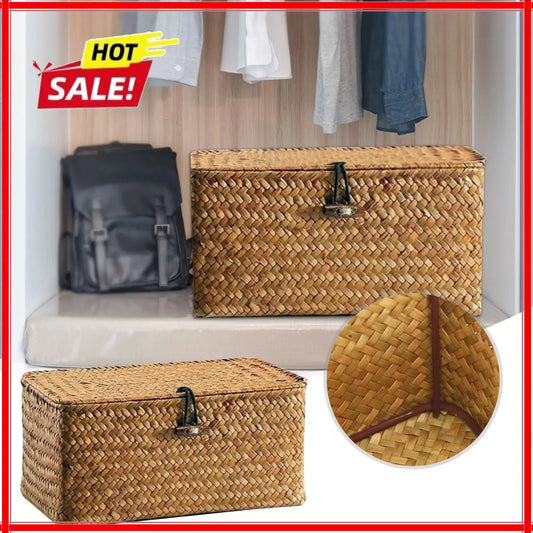 Handcrafted Woven Seagrass Storage Basket with Lid Woven Storage Basket Oasis Select