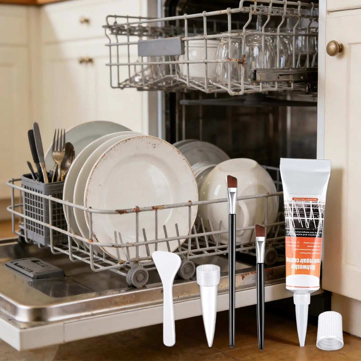 Dishwasher Rack Repair Kit – 50ml Coating Gel + 2 Brushes