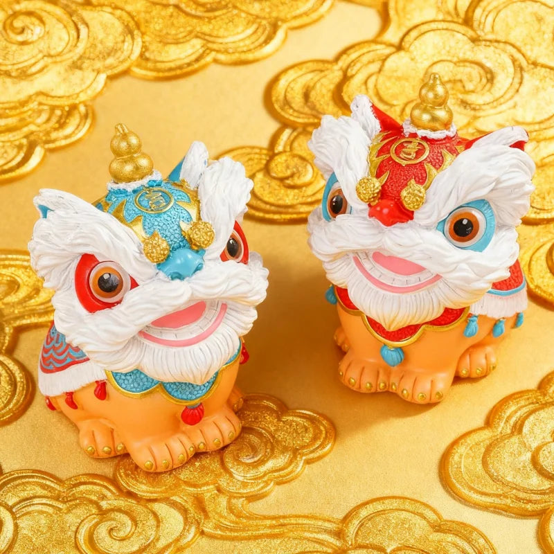 1Pcs Chinese-Style Festive Lion Dance Ornament for Desktop, Living Room, Tv Cabinet, Wine Cabinet, Entrance Decoration, High-End Feel, Wealth-Attracting Housewarming Gift, Best Gift for Christmas, Halloween, Thanksgiving, New Peaceful Pleasures Health and Wellness