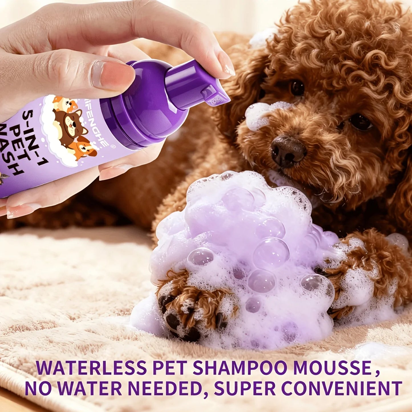 No Rinse Dog & Cat Shampoo – Waterless Foam, Tear-Free