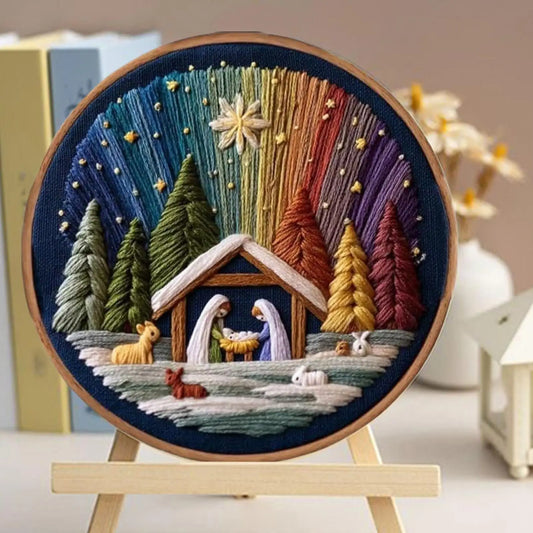 Christmas Embroidery Kit Christmas Nativity Scene Needlework Stamped Embroidery Beginners Kit For Women Girls Festival Halloween Peaceful Pleasures Health and Wellness China Mainland