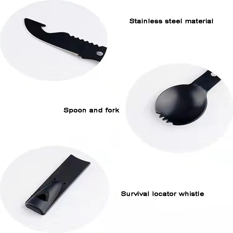 Outdoor Spork Portable Tableware Table Knife Bottle Opener Camping Survival Knife Creative Knife with Whistle Peaceful Pleasures Health and Wellness