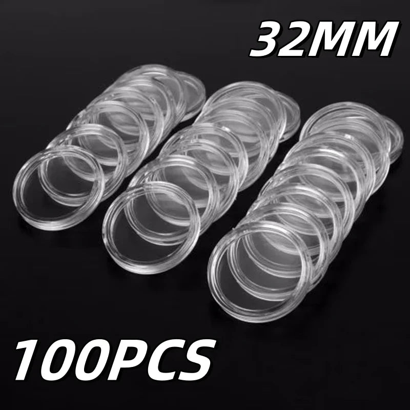 100-Pack Clear 32mm Coin Capsules – Transparent Storage Holders