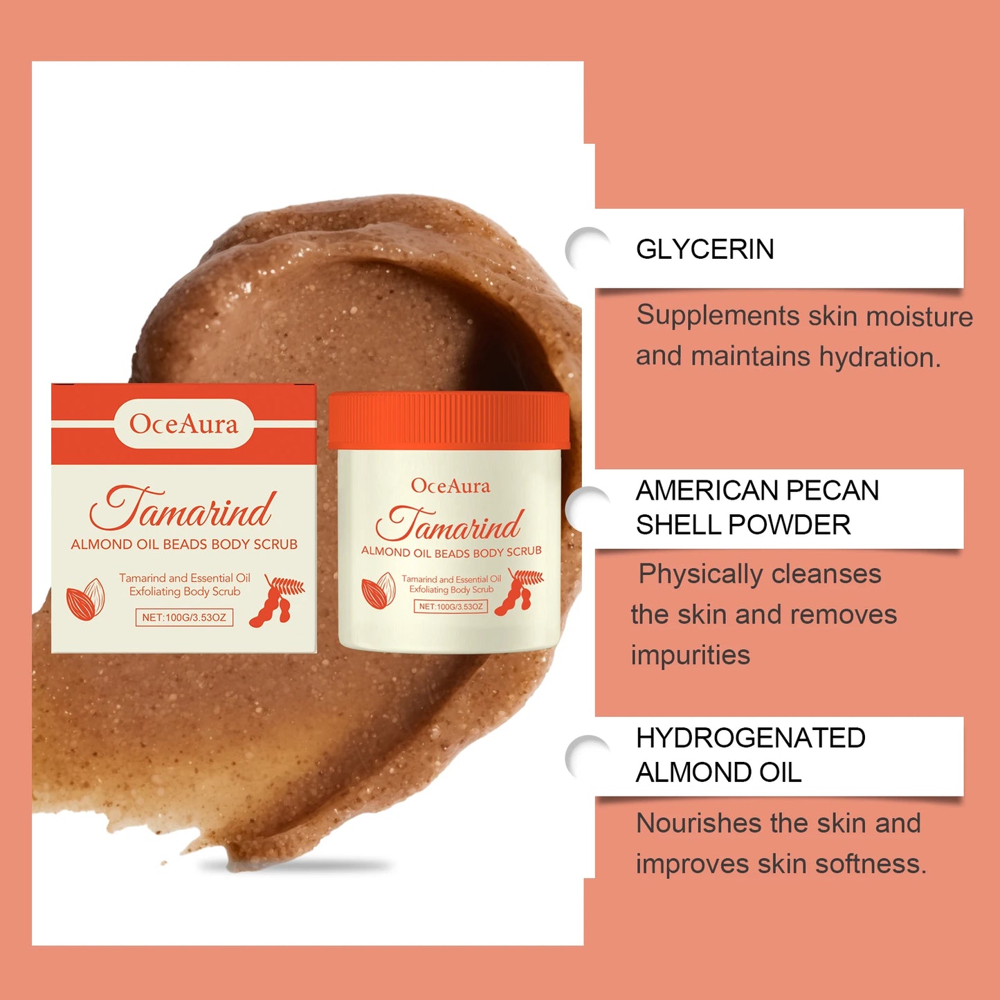 OceAura Tamarind Almond Body Scrub | Glow & Moisture 100g