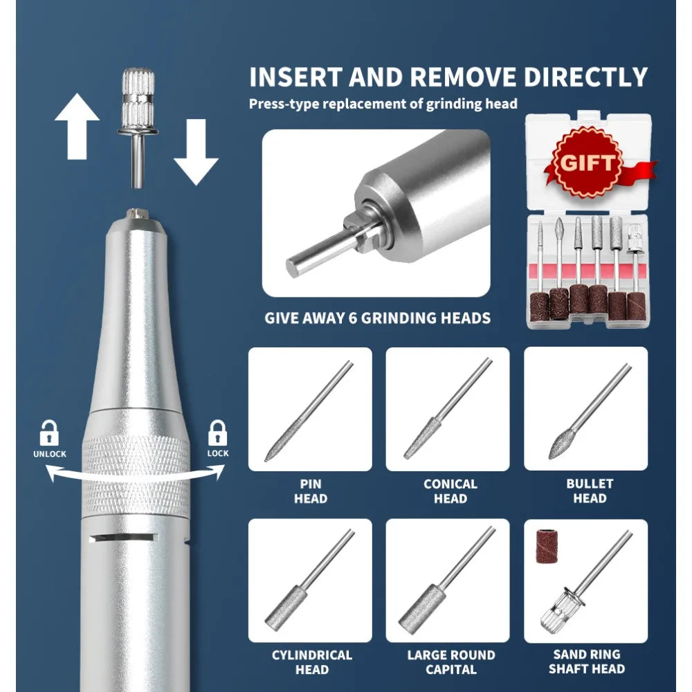 45000 RPM Rechargeable Electric Nail Drill – Gel Nail Salon Tool