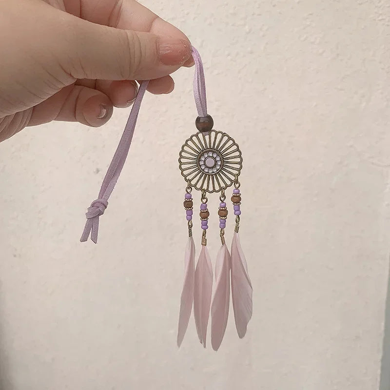 Mini Dream Catcher Handcraft Car Pendnat Feather Wind Chimes Girls Room Wall Hanging Home Decoration Keychain Birthday Gifts NEW Peaceful Pleasures Health and Wellness Type4