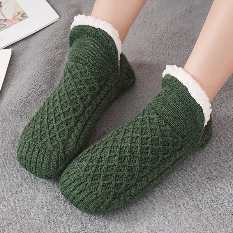 Autumn And Winter Plush Floor Socks, Indoor Anti Slip Thick Warm Foot Socks, Family Bedroom Slippers And Sleeping Socks Peaceful Pleasures Health and Wellness army green One Size 36-39