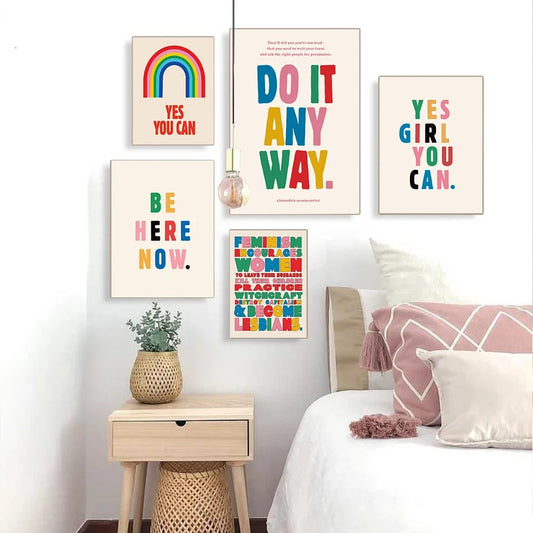 Feminist Rainbow Motivational Canvas Wall Art Print | Girl Power Canvas Wall Art Print Peaceful Pleasures Health and Wellness