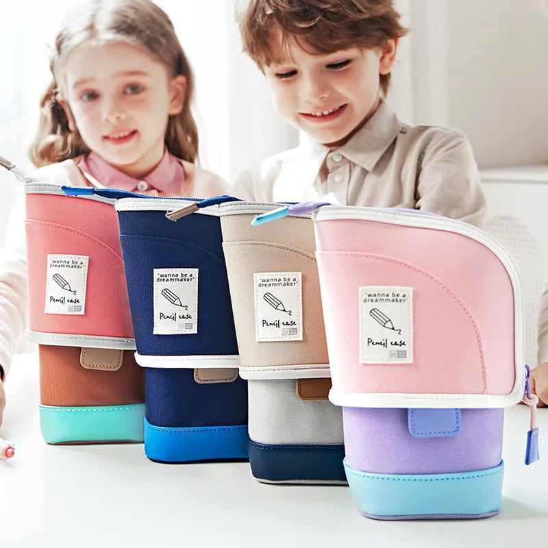 New Fashion 2-in-1 Standing Pencil Case Portable Vertical Student Pen Holder Retractable Pencil Bag Desk Supplies Holders Peaceful Pleasures Health and Wellness