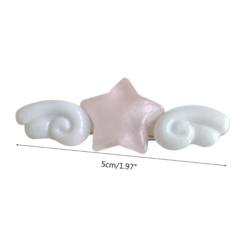 New Jelly Pink Star Wings Hair Clip Cartoon Sweet Versatile Side Clip Hair Accessories Superlatives Duckbill Star Wing Hairpin Peaceful Pleasures Health and Wellness
