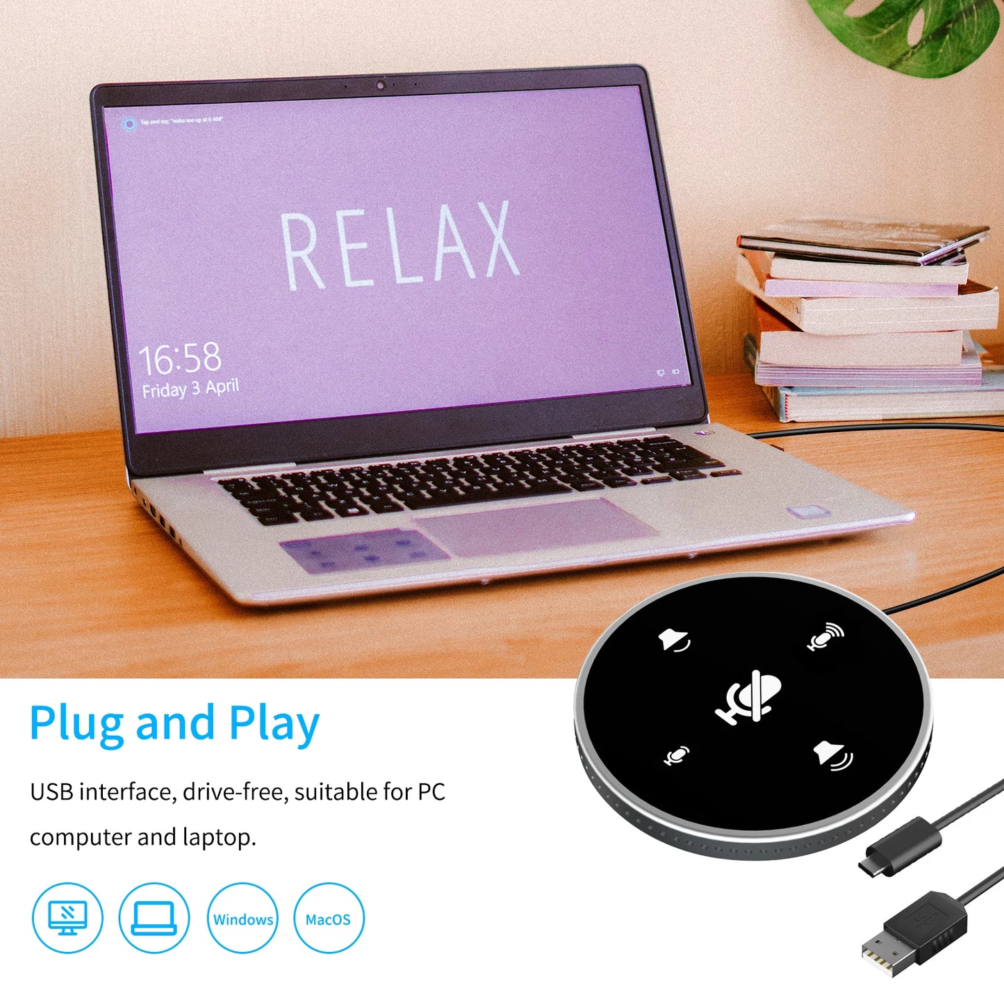 USB Conference Speakerphone | 360° Omnidirectional Mic & Speaker