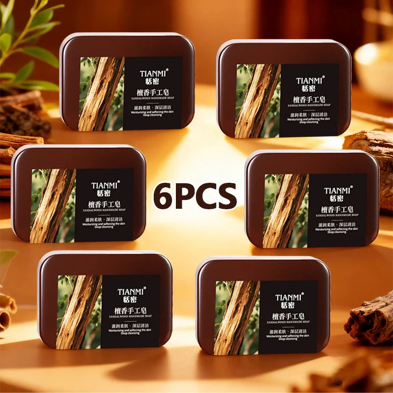 6-Pack Men's Sandalwood Handmade Soap – 3-in-1 Bar Set