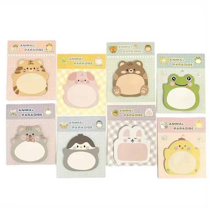 New 8 Packs Cartoon Small Animal Special-shaped Sticky Notes Office Simple Shape Creative Sticky Notes Cute Colorful Note Paper Peaceful Pleasures Health and Wellness