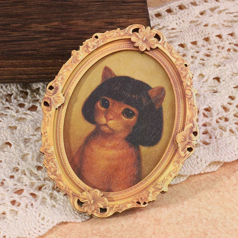 Mini Oval Retro Wooden Fridge Magnet – Funny Cat Design