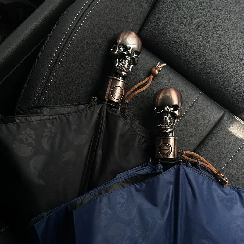 Skull Print Auto Folding Umbrella – UV & Rain Protection