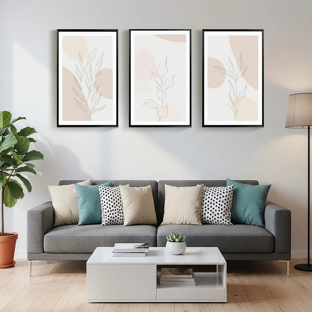 Abstract Boho Wall Art, Plant Leaf Line Art Canvas Painting | Modern Minimalist Poster for Living Room Bedroom Decor Peaceful Pleasures Health and Wellness