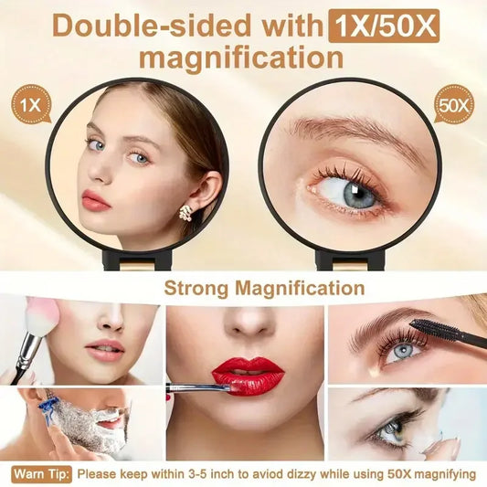 Dual-Sided 1X/50X Magnifying Makeup Mirror | Portable Handheld Magnifying Makeup Mirror Peaceful Pleasures Health and Wellness
