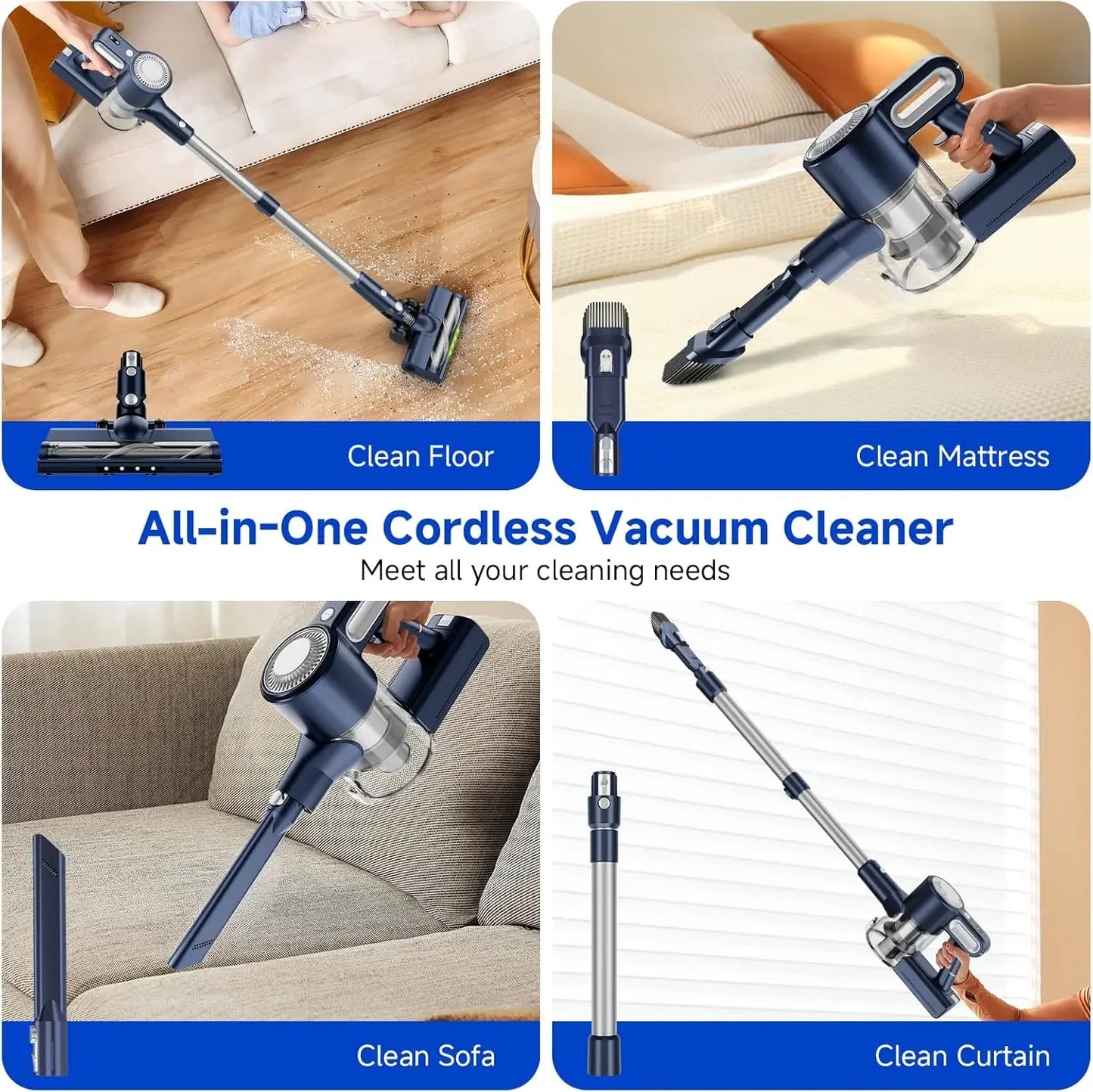 Cordless Vacuum Cleaner with 30KPa Suction, 6-in-1 Design for Pet Hair and Hard Floors Peaceful Pleasures Health and Wellness
