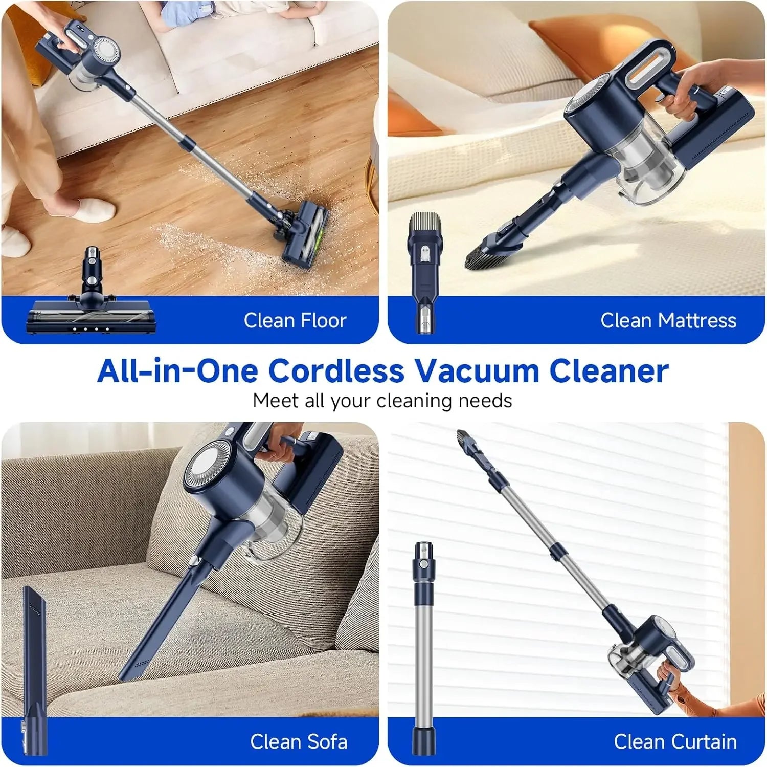 Cordless Vacuum Cleaner with 30KPa Suction, 6-in-1 Design for Pet Hair and Hard Floors Peaceful Pleasures Health and Wellness