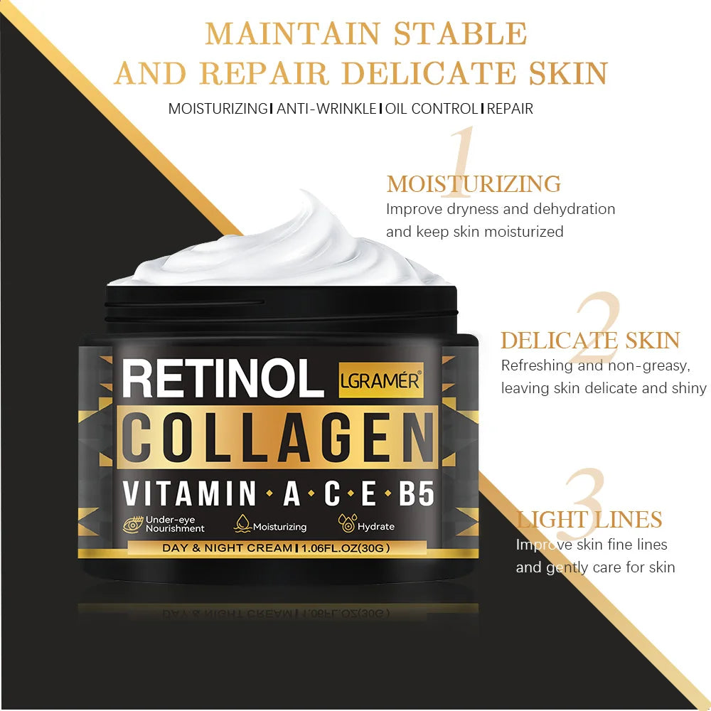 Men's Retinol Collagen Face Cream Skincare Moisturizing Brightening Hydrating Smooth Wrinkles Firming Facial Men Skin Care Peaceful Pleasures Health and Wellness