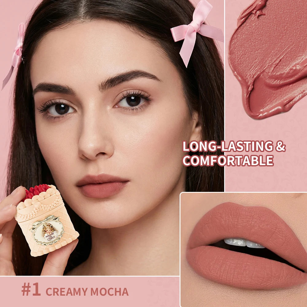 Flower Strawberry Cupid Cake Velvet Matte Lip Mud Long Lasting Waterproof Lipstick Cream Non Stick Cup Cosmetics for Women Peaceful Pleasures Health and Wellness