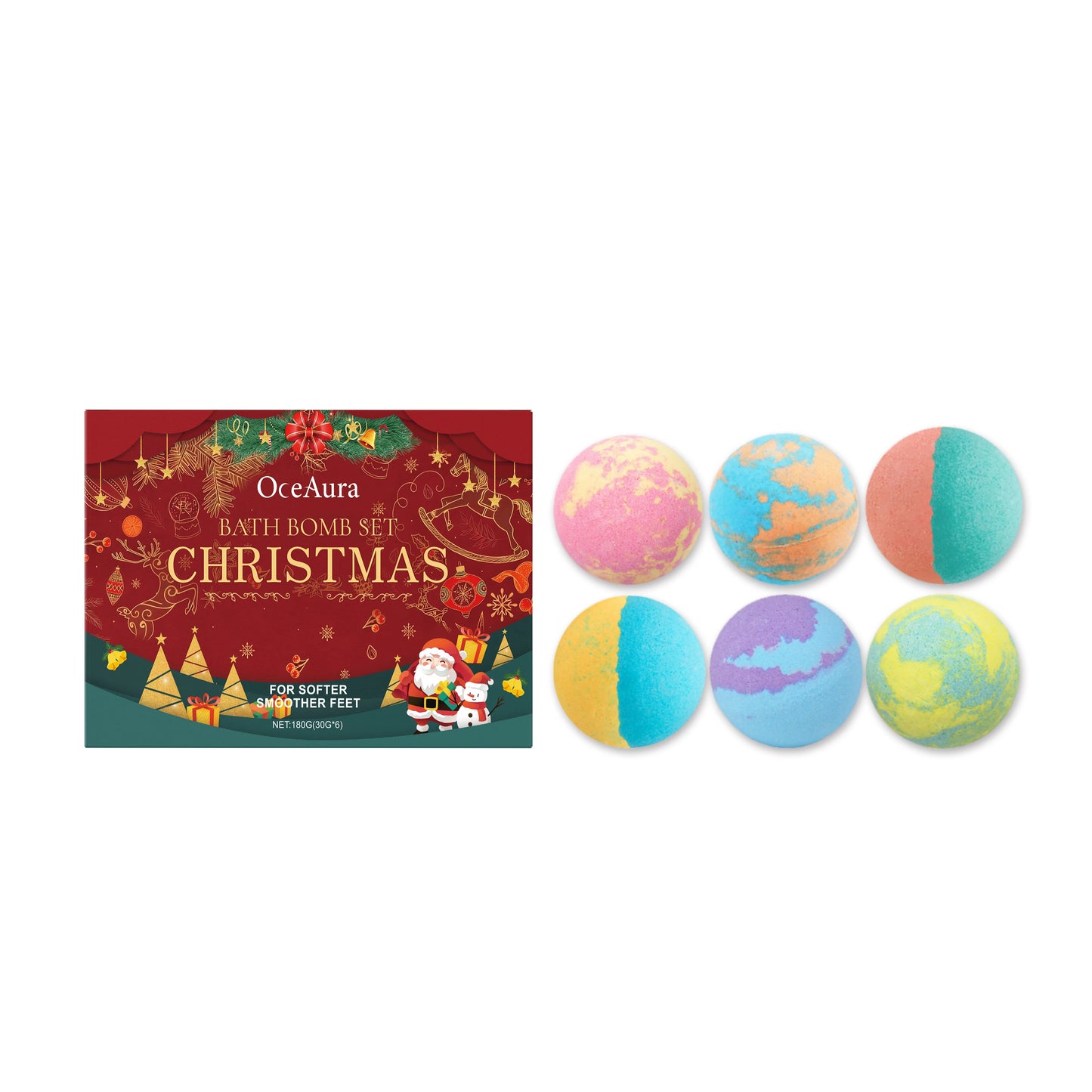 OceAura Christmas Bath Bomb Gift Set – 6pc Fizzy & Moisturizing