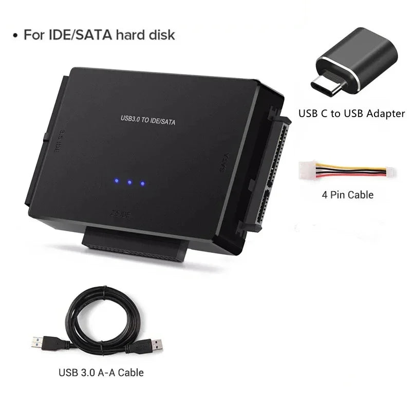 SATA/IDE to USB 3.0 Adapter Hard Drive Adapter Converter for Universal 2.5/3.5 Inch IDE SATA HDD SSD with 12V 2A Power Adapter Peaceful Pleasures Health and Wellness NO Plug with OTG 100cm