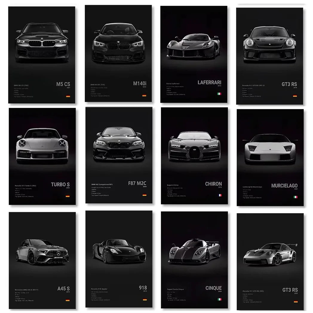 Famous Cars 918 GT3 G63 STO SLS Canvas Wall Art Print Poster Modern Home Decor Unframed Birthday Gift for Car Enthusiasts Peaceful Pleasures Health and Wellness