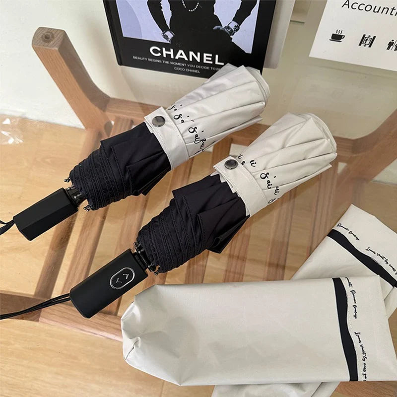 Automatic UV Umbrella – Black & White Folding Sunshade & Rain