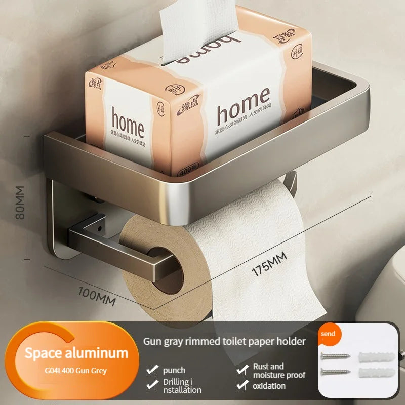 Aluminum Bathroom Tissue Box Holder & Wall Storage Rack