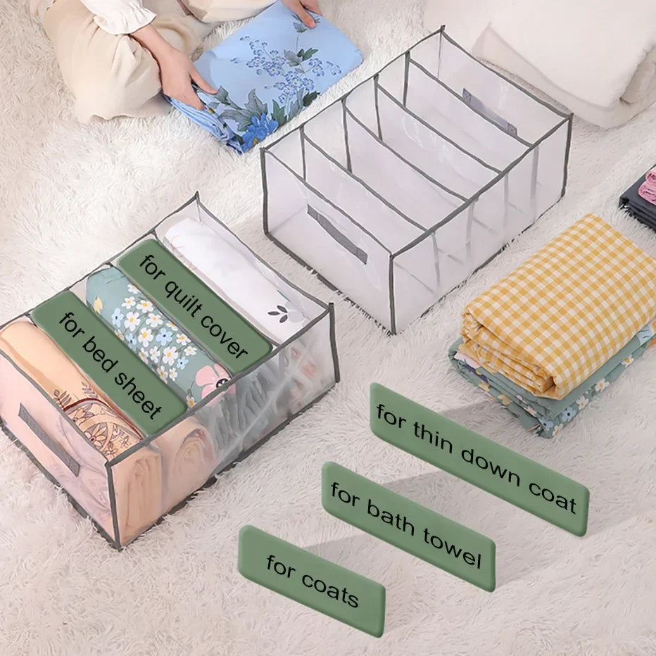 45L 5-Grid Foldable Bedding & Linen Storage Organizer Box