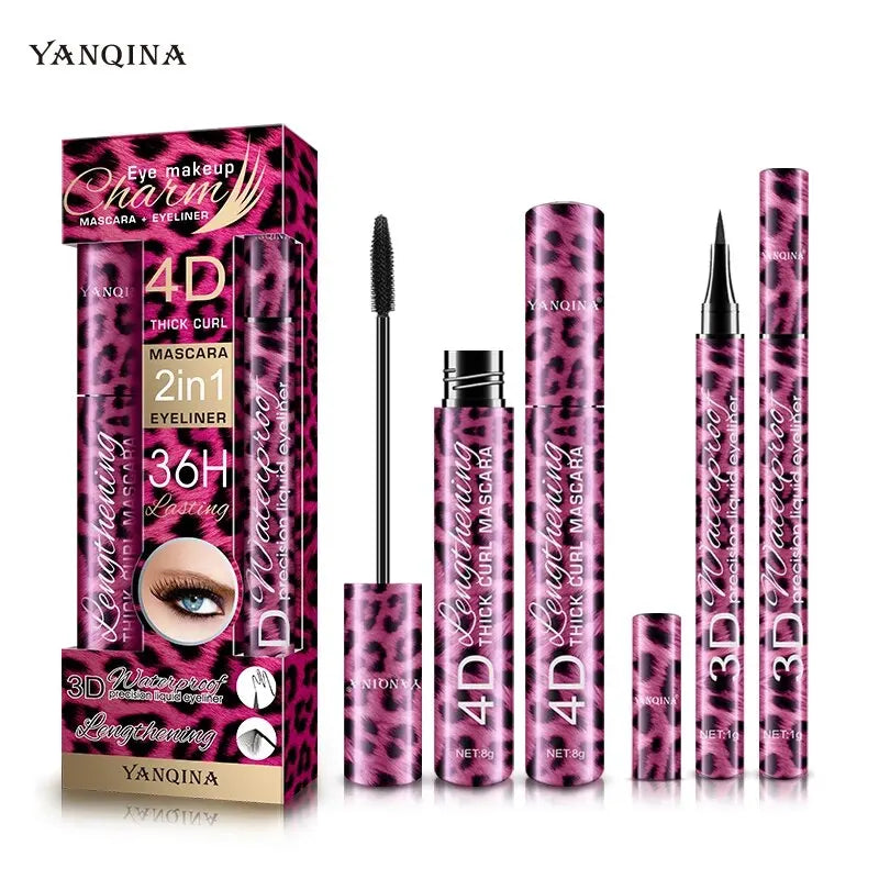 YANQINA 4D Waterproof Eyeliner Mascara & Eyebrow Pencil Set