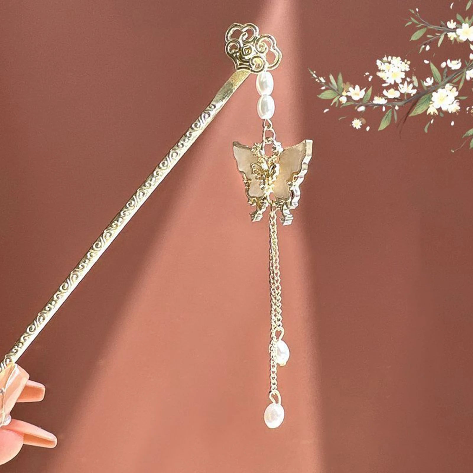 Metal Butterfly Design Hair Sticks Hanfu Matching Hair Sticks with Pearl Tassel Suitable for Girls Hair Accessories Peaceful Pleasures Health and Wellness