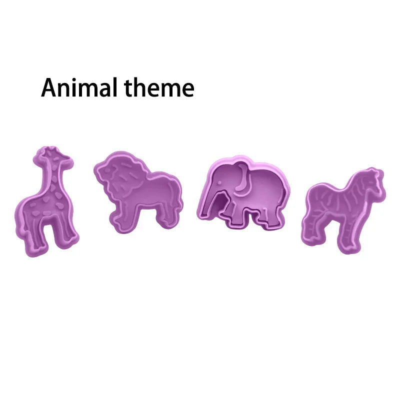 4-Piece 3D Cartoon Cookie Cutter & Stamp Mould Set – Baking