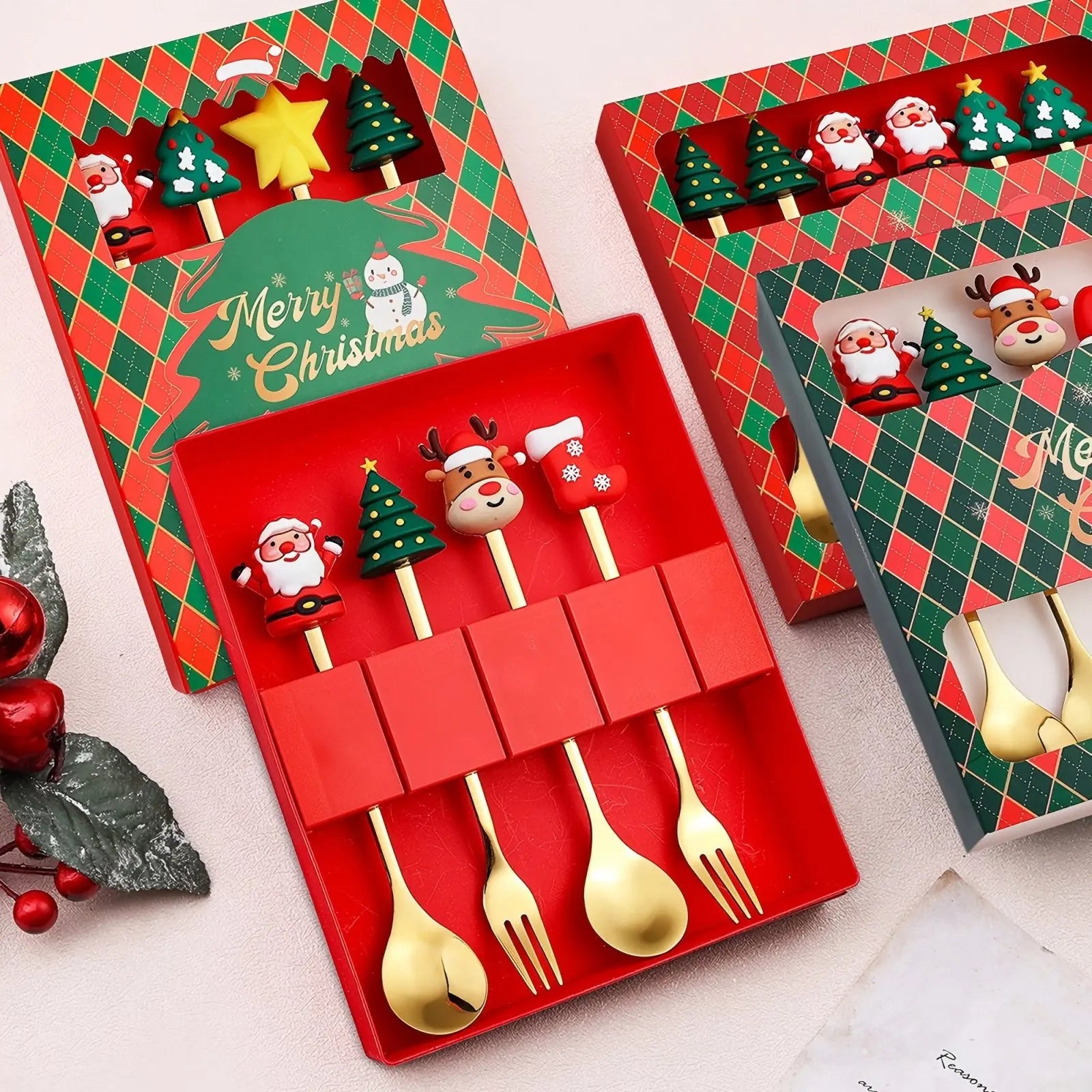 Christmas Decorations Home Christmas Table Decor Stainless SpoonsFork Cutlery Set Elk Xmas Tree New Year Navidad Gifts Peaceful Pleasures Health and Wellness