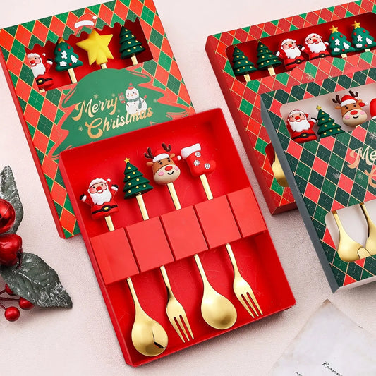 Christmas Decorations Home Christmas Table Decor Stainless SpoonsFork Cutlery Set Elk Xmas Tree New Year Navidad Gifts Peaceful Pleasures Health and Wellness