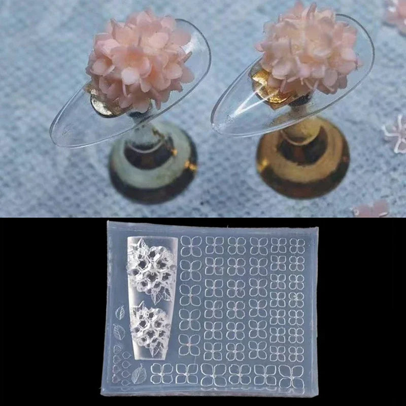 Hydrangea 3D Nail Art Carving Mold Silicone Petal Soft Stamping Plates High Transparency DIY Design Manicure Decor Tools Peaceful Pleasures Health and Wellness