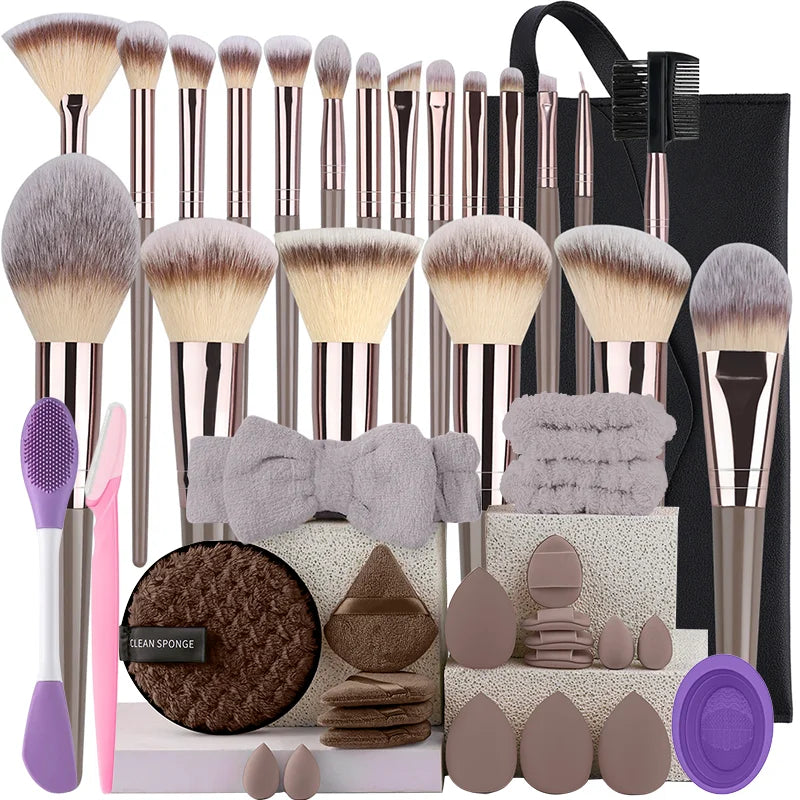 RUNTOIN Brown Makeup Brush Set 3-20pc | Foundation & Eyeshadow
