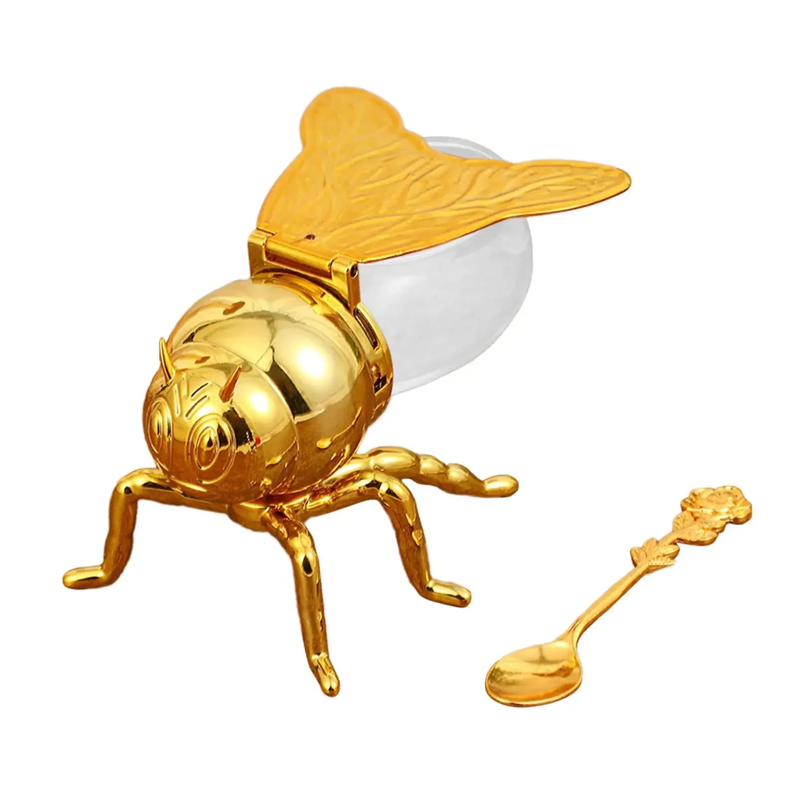 Creative cartoon Bee Shaped Seasoning Jar Honey Pot with Spoon for Kitchen Decor Festive Parties condiments oil Storage Holder Peaceful Pleasures Health and Wellness golden