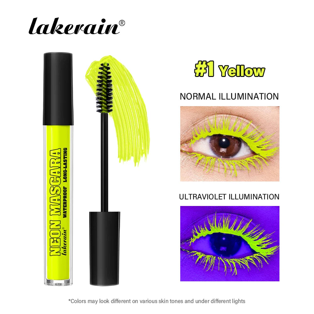 Fluorescence Mascara Waterproof Eyelash Long Lasting Fast Dry Colorful Neon Eyelashes Curling Lengthens Eye Lashes Cosmetics Peaceful Pleasures Health and Wellness 1 yellow